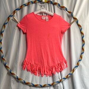 Pink Short Sleeve Ruffle Hem Tee